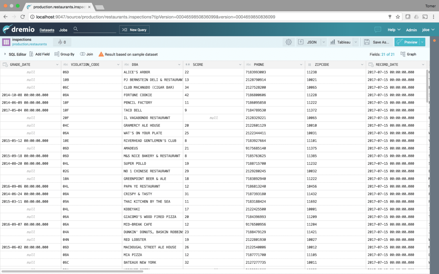 Record date. Dremio. Dremio excel. SQL Alchemy for Dremio access.